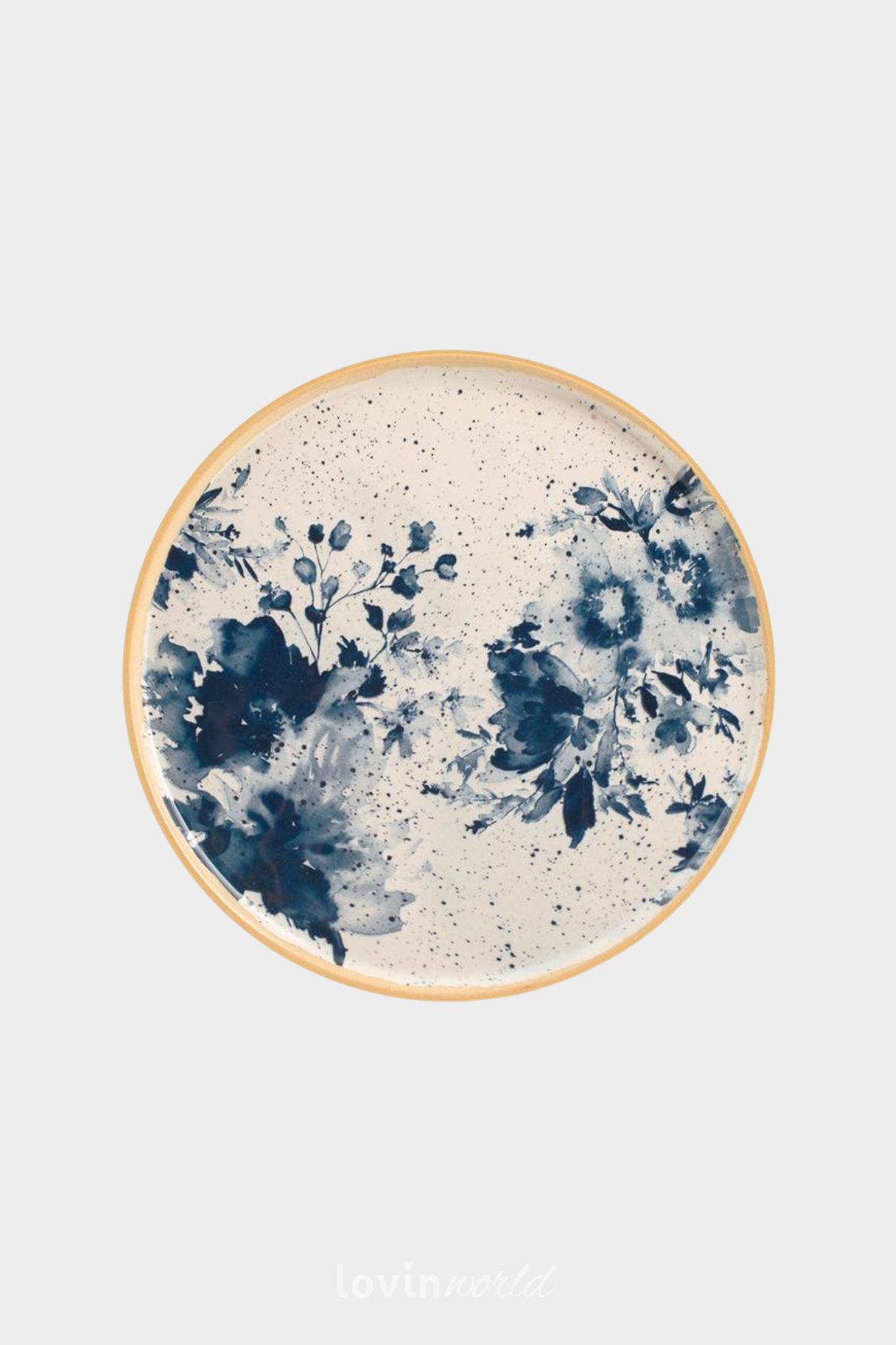 Piatto piano Indigo in stoneware con decori floreali blu 27 cm.-1