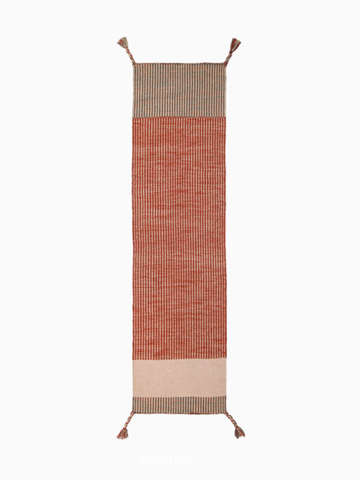 Runner Anu in lana, colore ruggine e multicolore 60x200 cm.-1