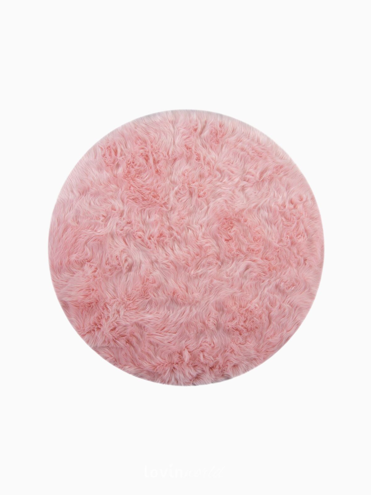 Tappeto rotondo shaggy Sheepskin in poliestere, colore rosa 120x120 cm.-1