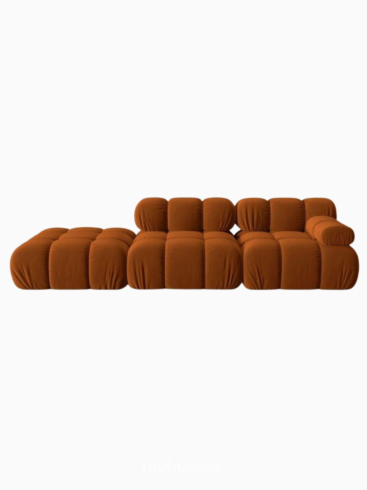 Divano modulare 4 sedute Bellis in velluto, colore arancione-1