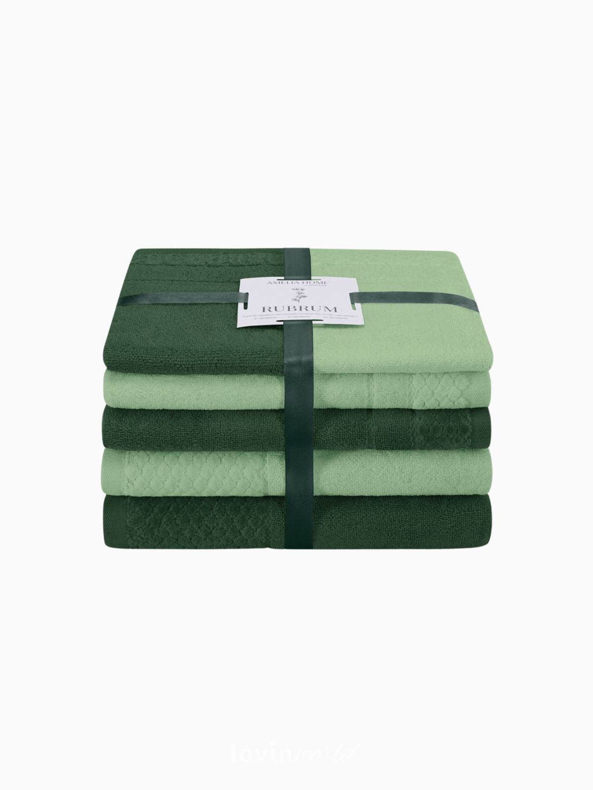 Set 6 Asciugamani da bagno Rubrum in 100% cotone, colore verde chiaro e scuro-1