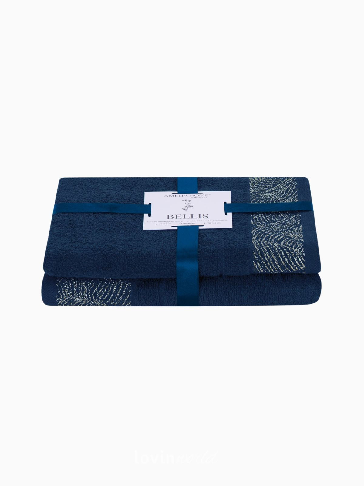 Set 2 Asciugamani da bagno Bellis in 100% cotone, colore blu scuro-1