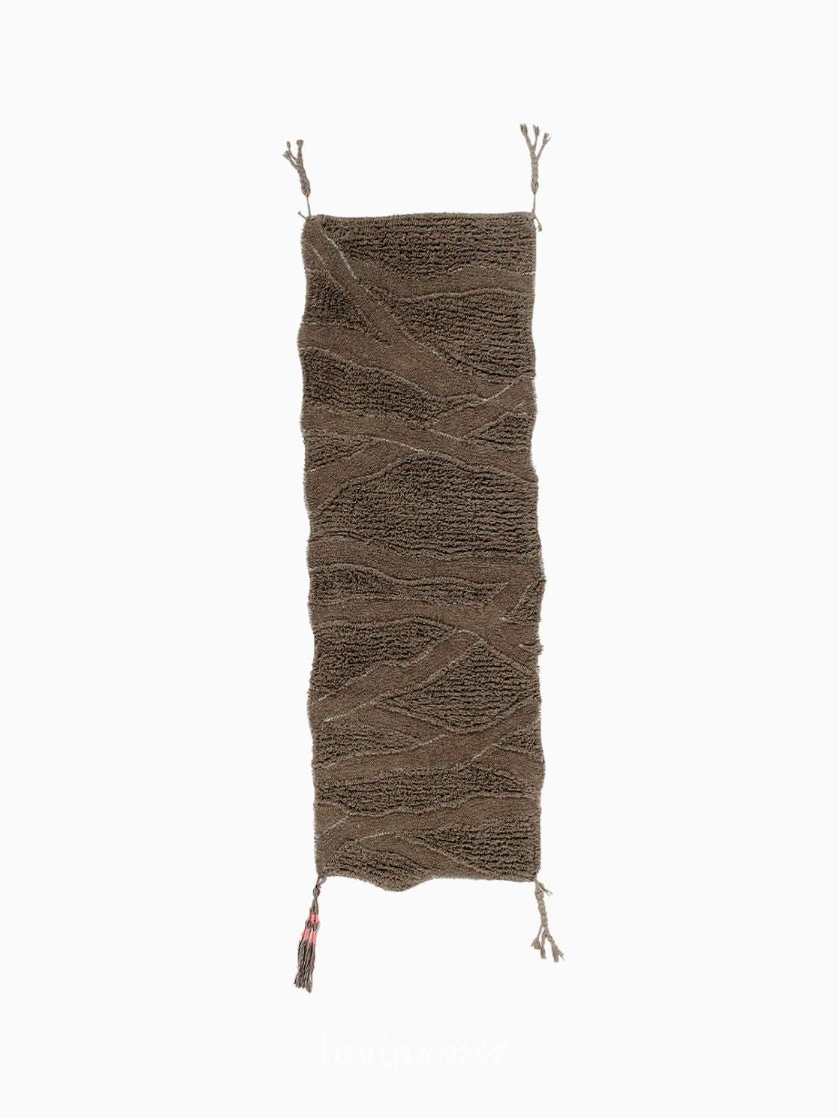 Runner in lana lavabile Enkang in colore marrone 70x200 cm.-1