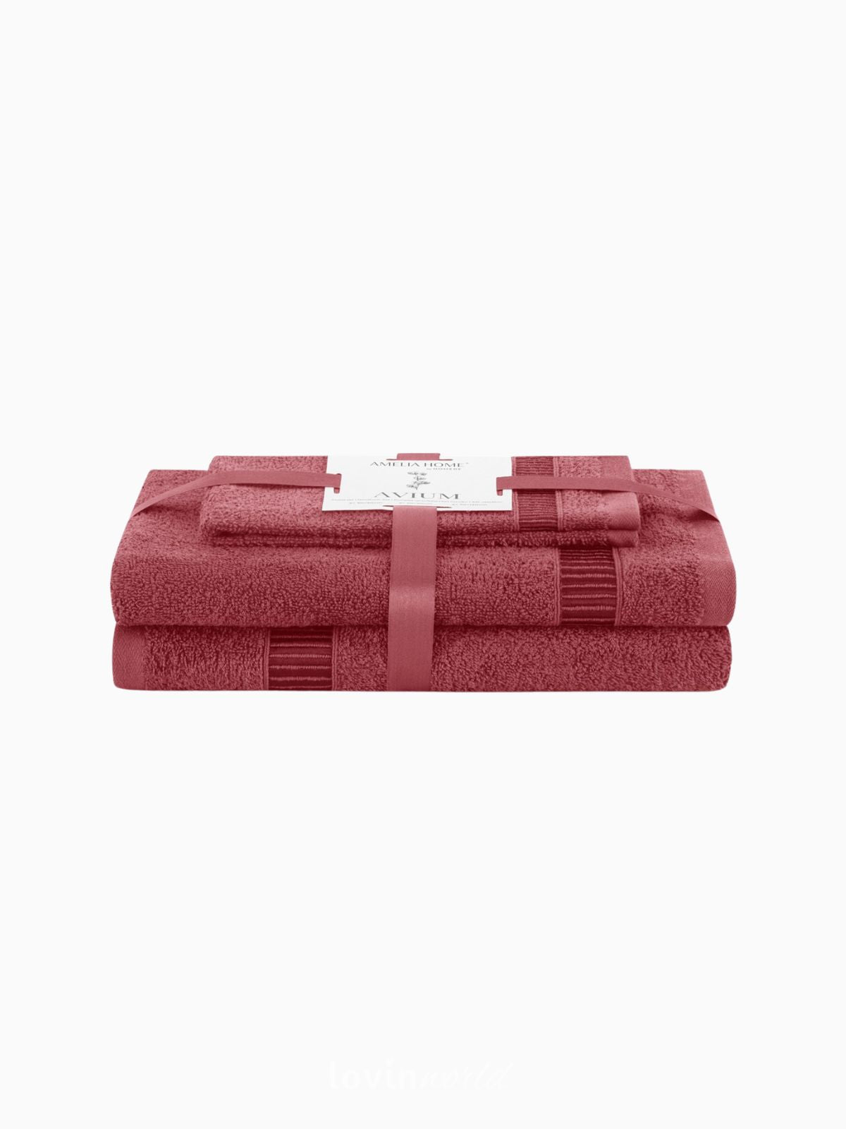 Set 3 Asciugamani da bagno Avium in 100% cotone, colore rosso-1