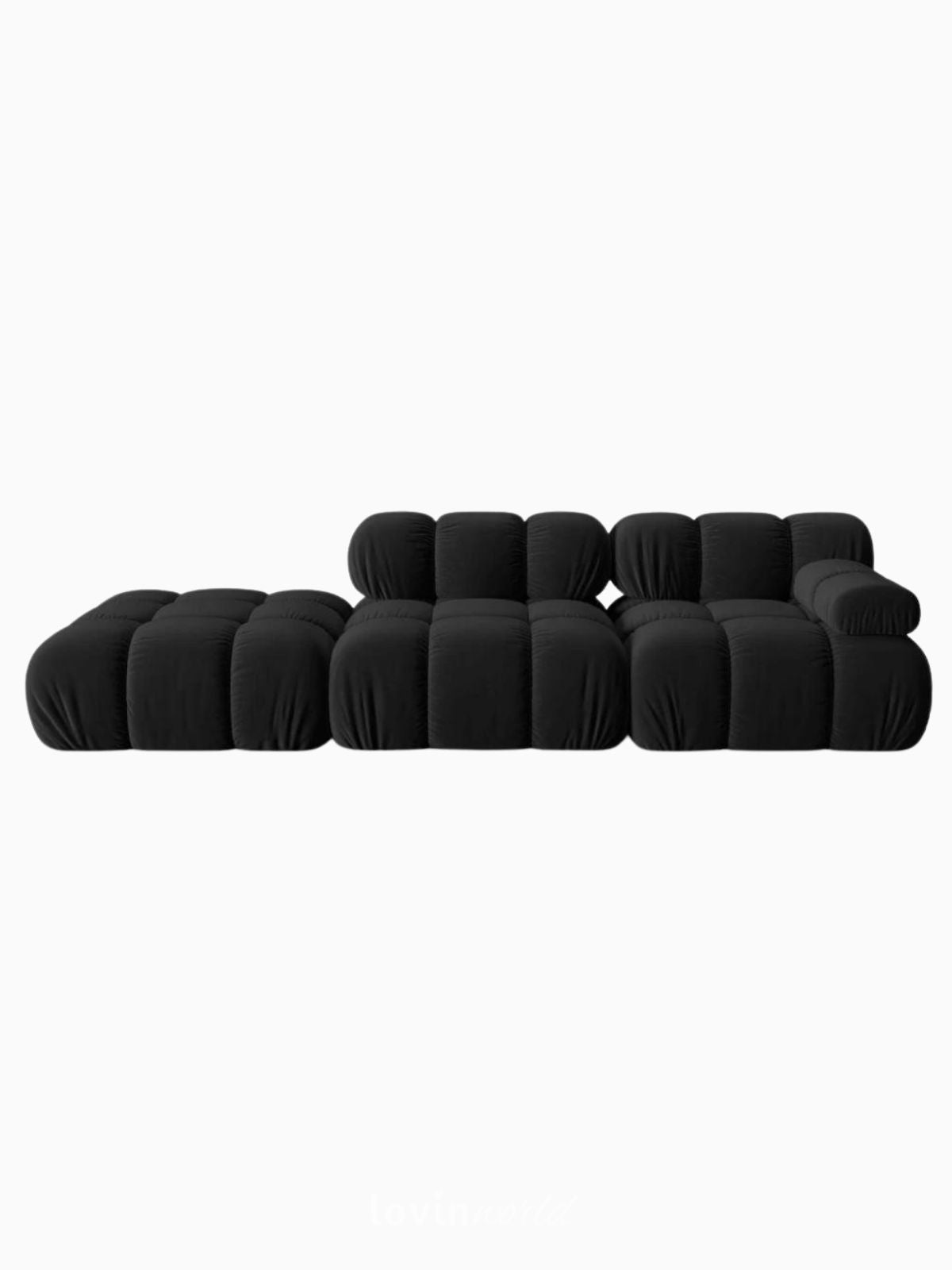 Divano modulare 4 sedute Bellis in velluto, colore nero-1