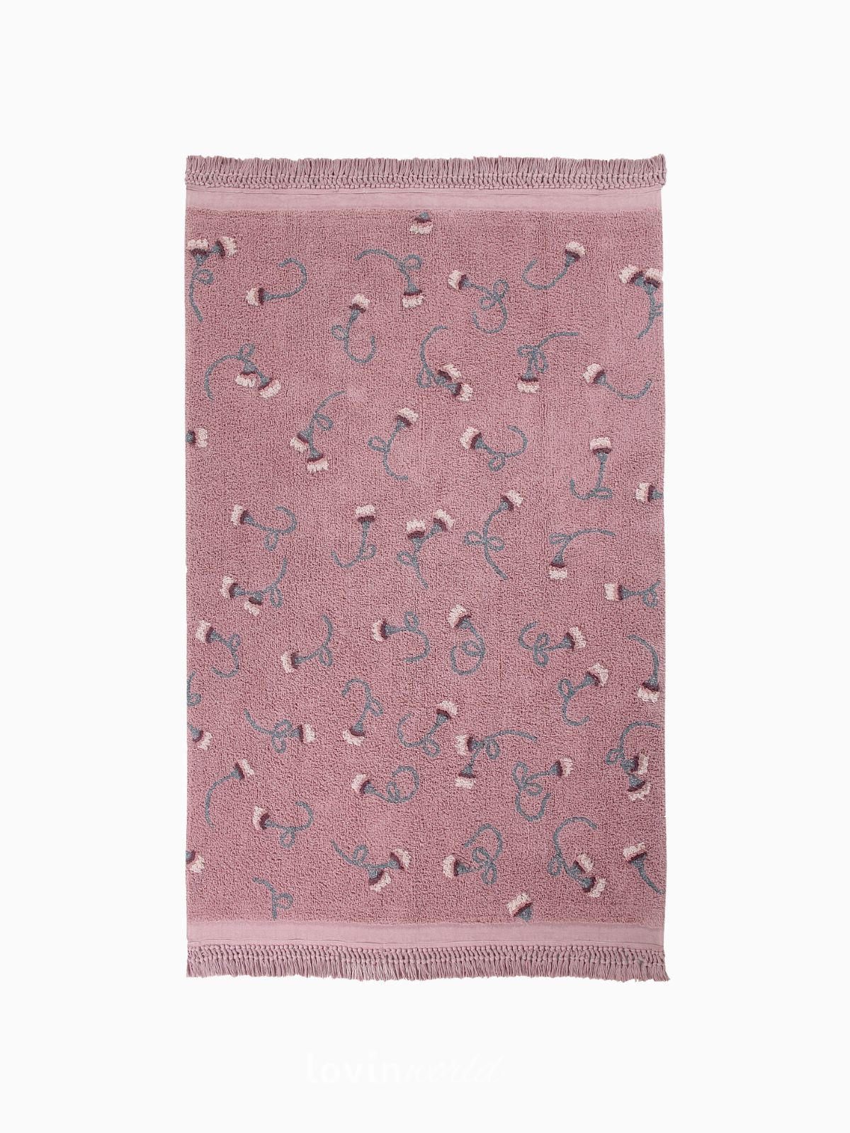 Tappeto in cotone lavabile Garden Rosa Cenere, 140x210 cm.-1