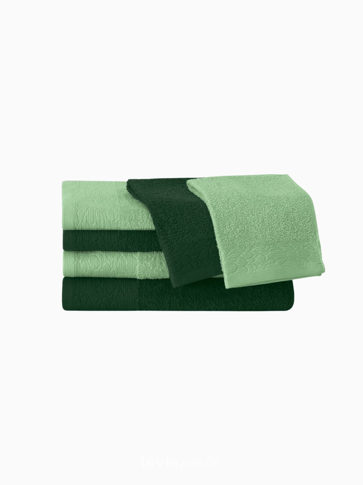 Set 6 Asciugamani da bagno Flos in 100% cotone, colore verde chiaro e scuro-2