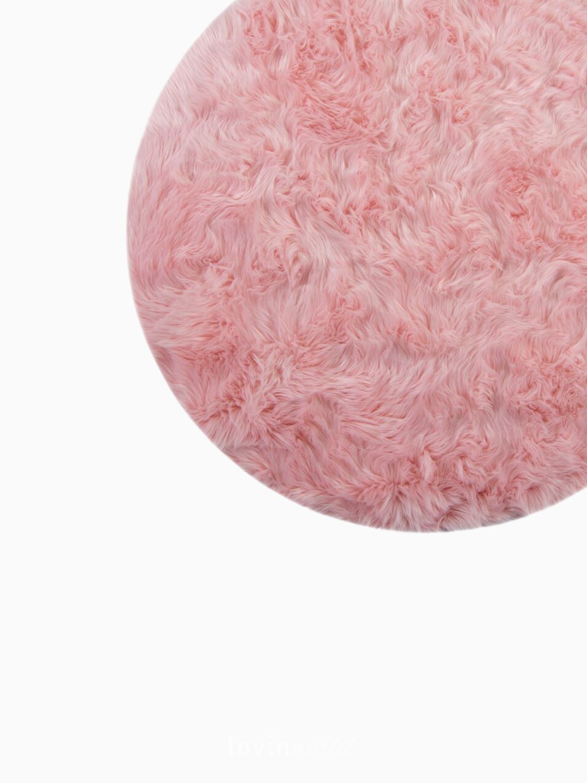 Tappeto rotondo shaggy Sheepskin in poliestere, colore rosa 120x120 cm.-4