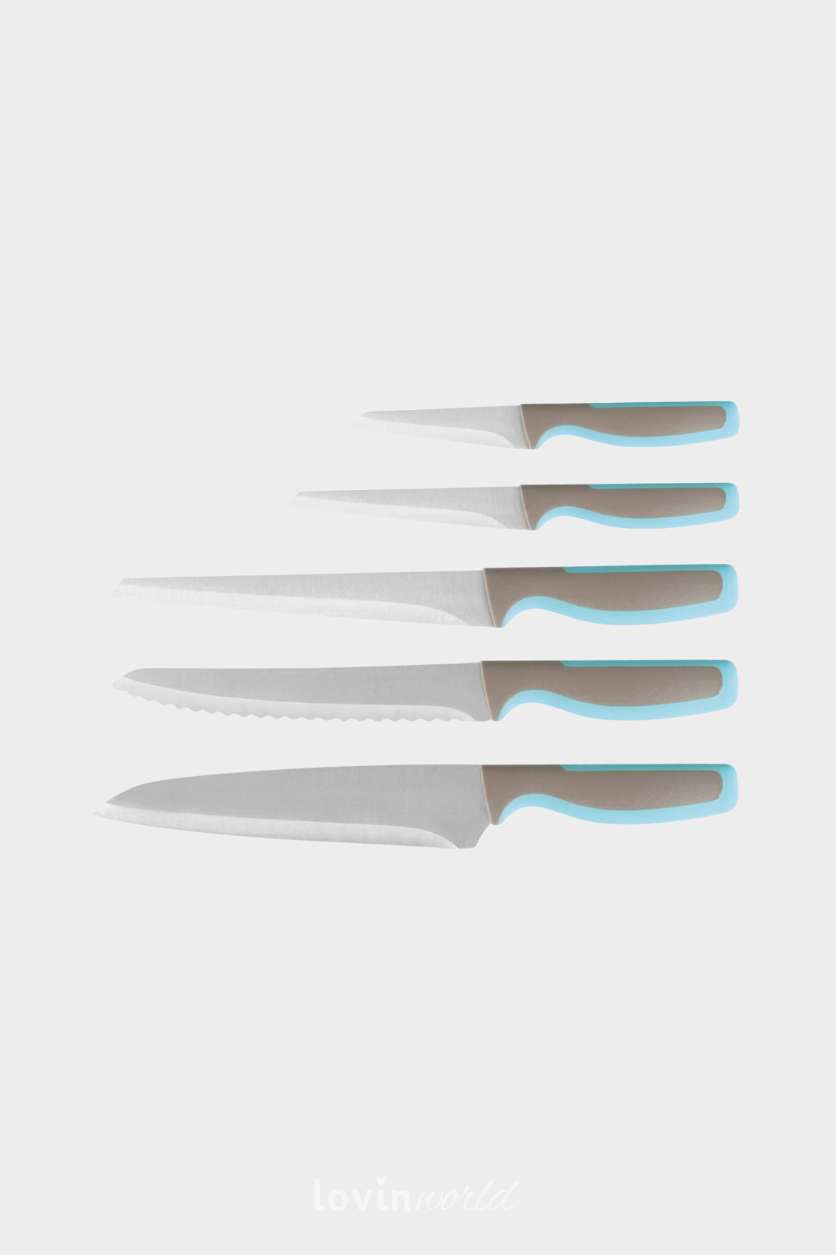Ceppo magnetico con 5 coltelli da pane, arrosto e cucina, manico azzurro-2