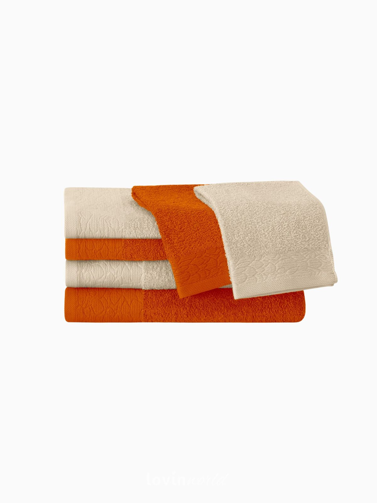 Set 6 Asciugamani da bagno Flos in 100% cotone, colore arancio e beige-2