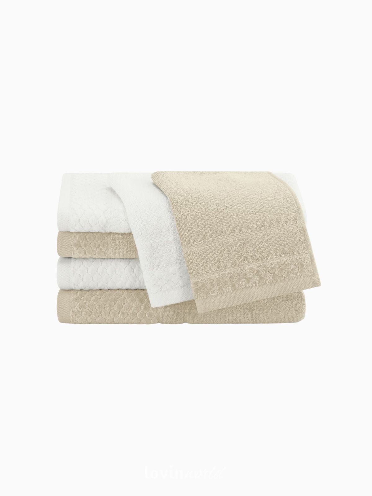 Set 6 Asciugamani da bagno Rubrum in 100% cotone, colore beige e bianco-2
