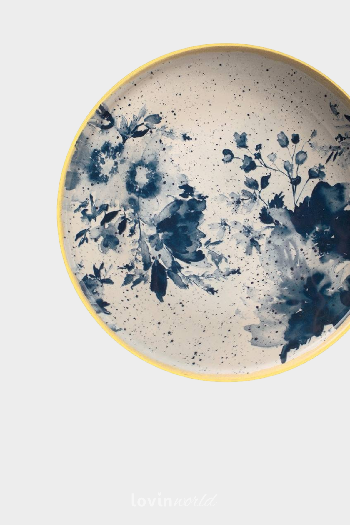 Piatto fondo Indigo in stoneware con decori floreali blu 20 cm.-2