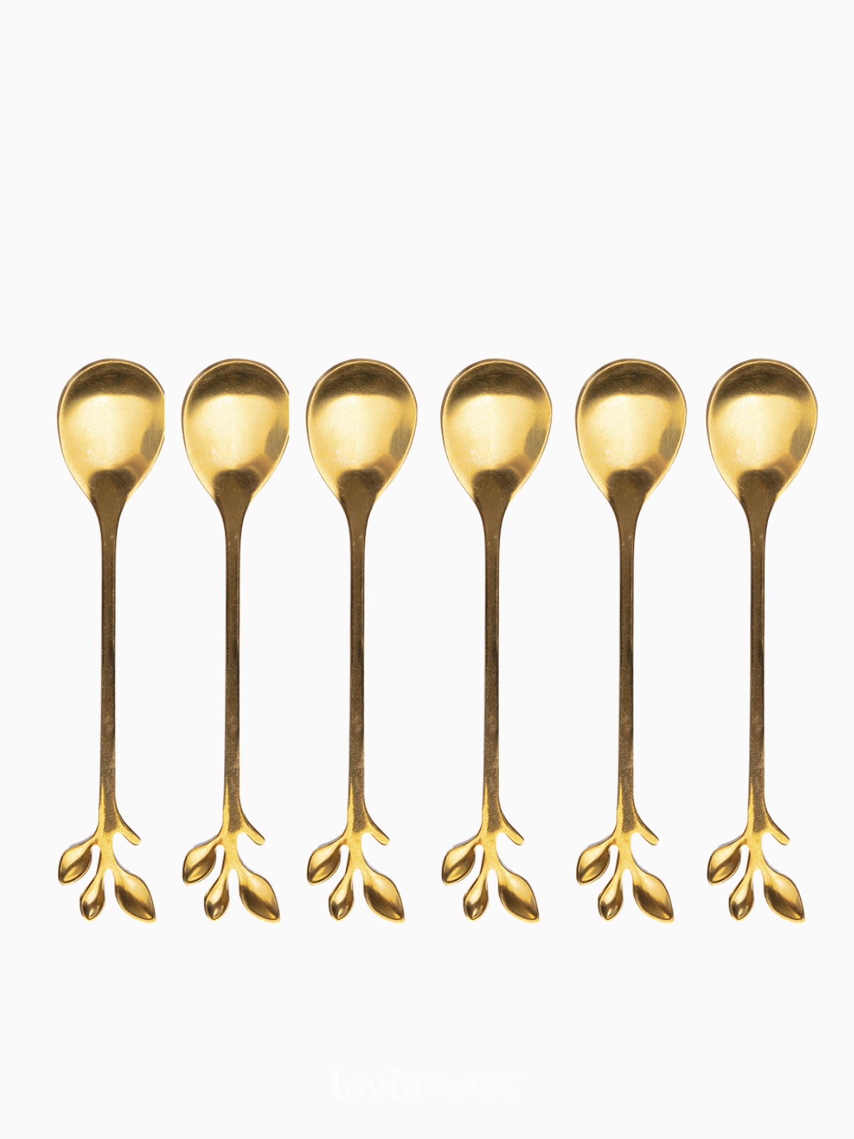 Set 6 cucchiaini Luxury con foglioline in colore oro-2
