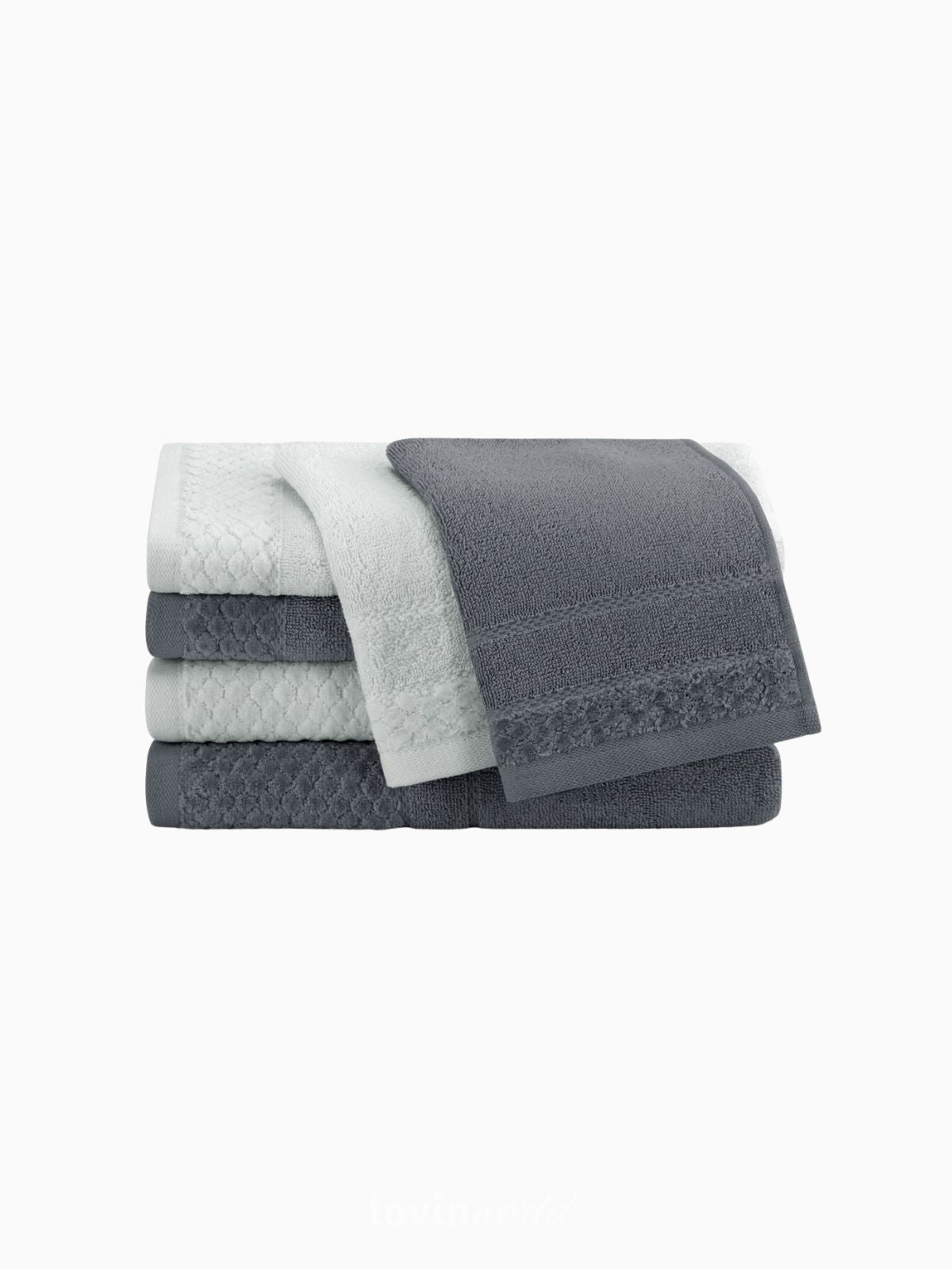 Set 6 Asciugamani da bagno Rubrum in 100% cotone, colore grigio chiaro e scuro-2