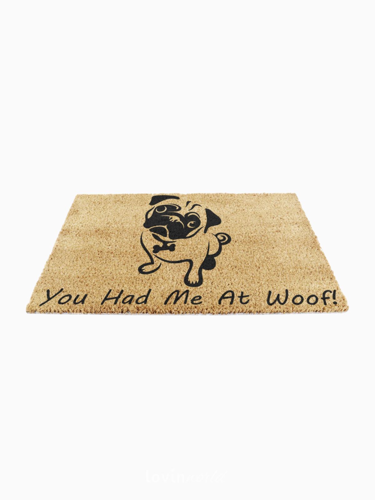 Zerbino You Had Me At Woof Pug, in fibra di cocco naturale 40x60 cm.-5