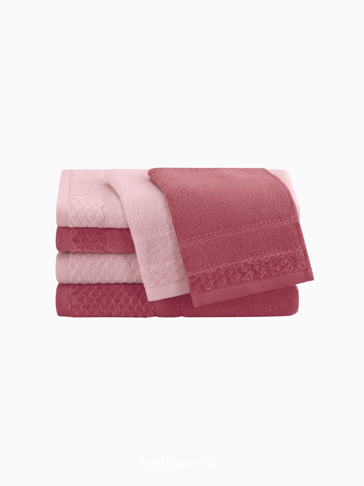 Set 6 Asciugamani da bagno Rubrum in 100% cotone, colore rosa e fucsia-2