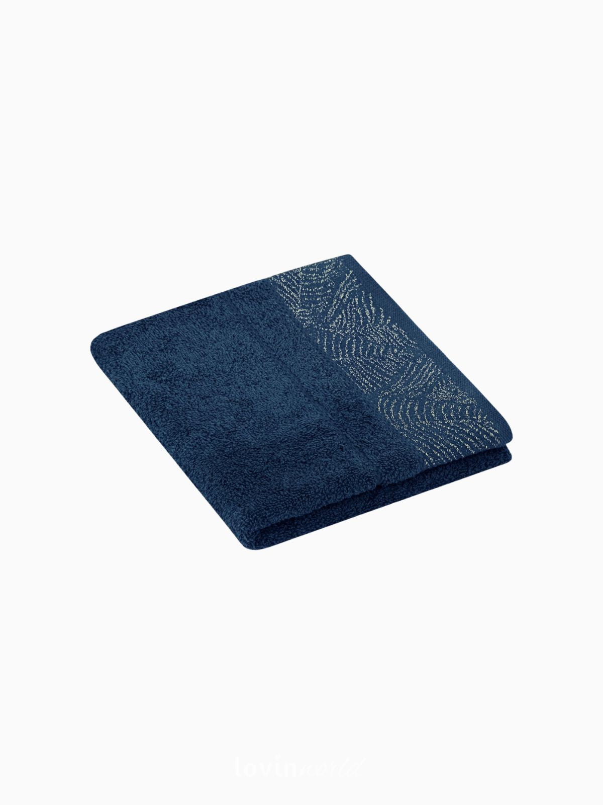 Set 3 Asciugamani da bagno Bellis in 100% cotone, colore blu scuro-2