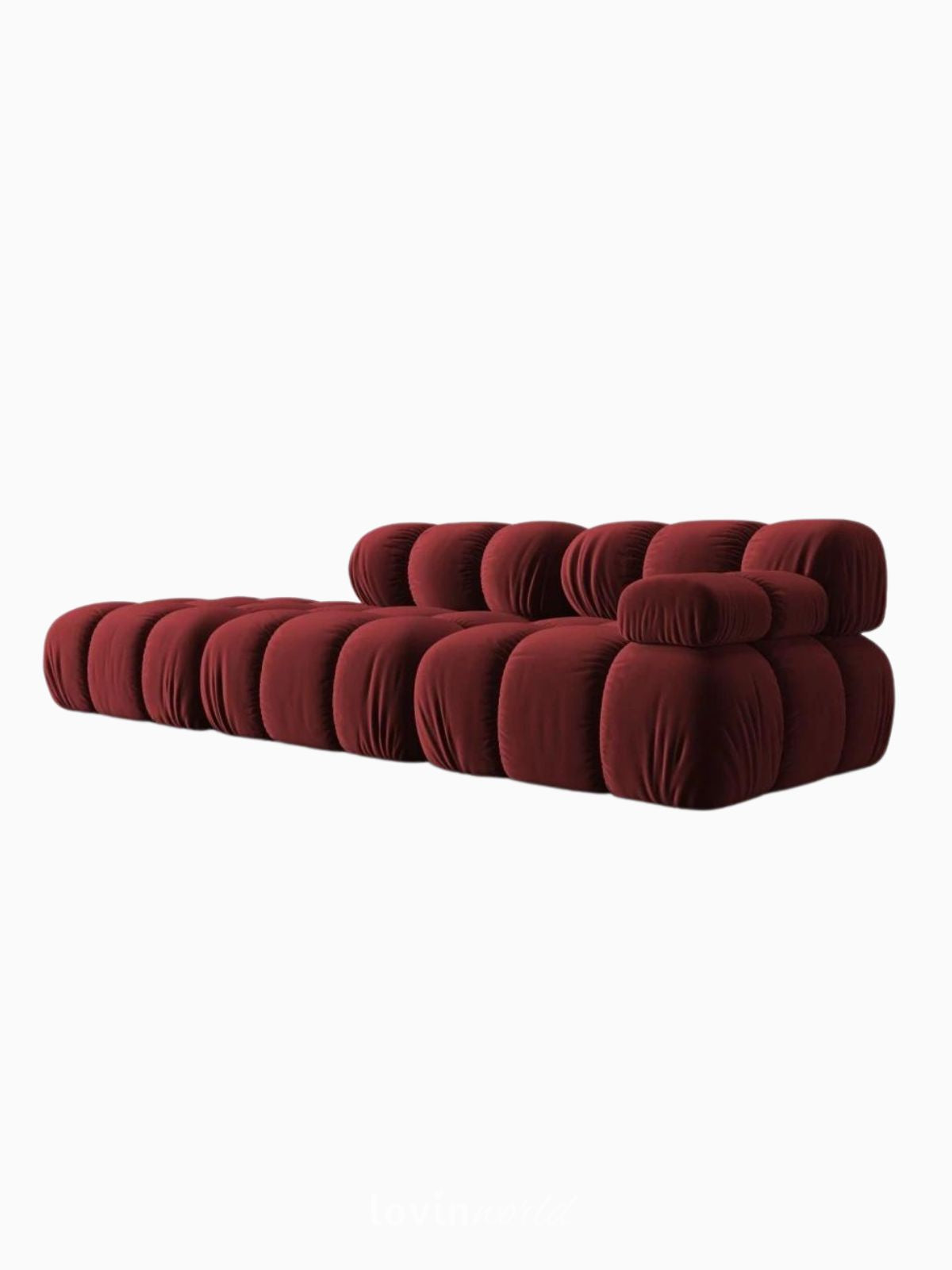 Divano modulare 4 sedute Bellis in velluto, colore rosso-3