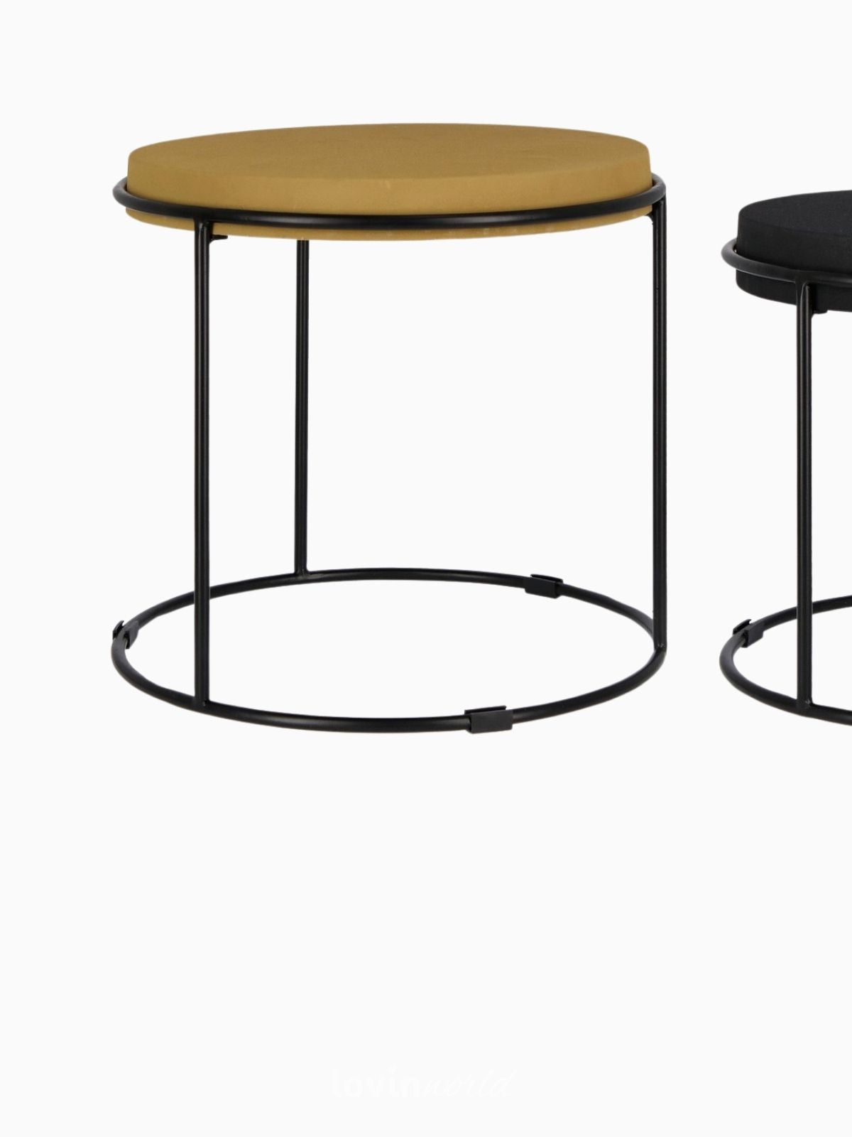 Set 2 Tavolini Ketaki in acciaio, colore senape e nero-3