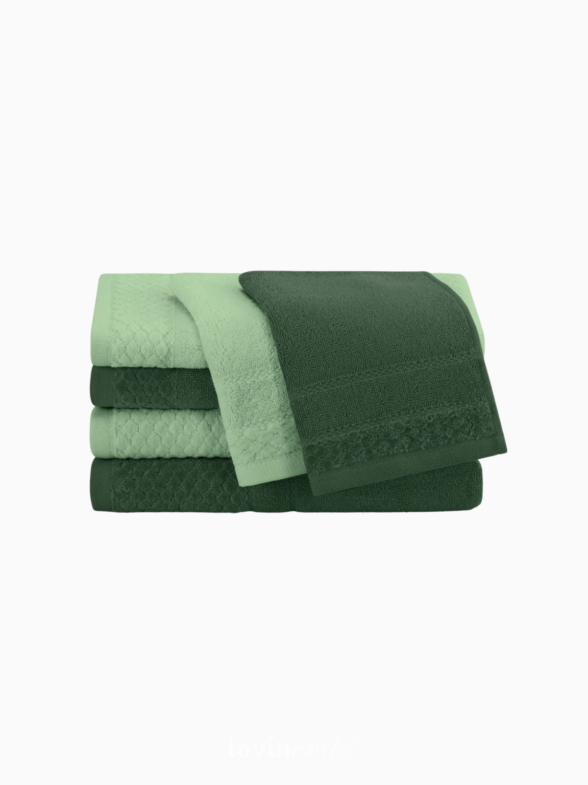 Set 6 Asciugamani da bagno Rubrum in 100% cotone, colore verde chiaro e scuro-2