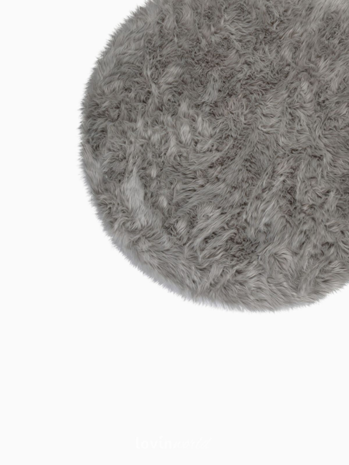 Tappeto rotondo shaggy Sheepskin in poliestere, colore grigio 120x120 cm.-4