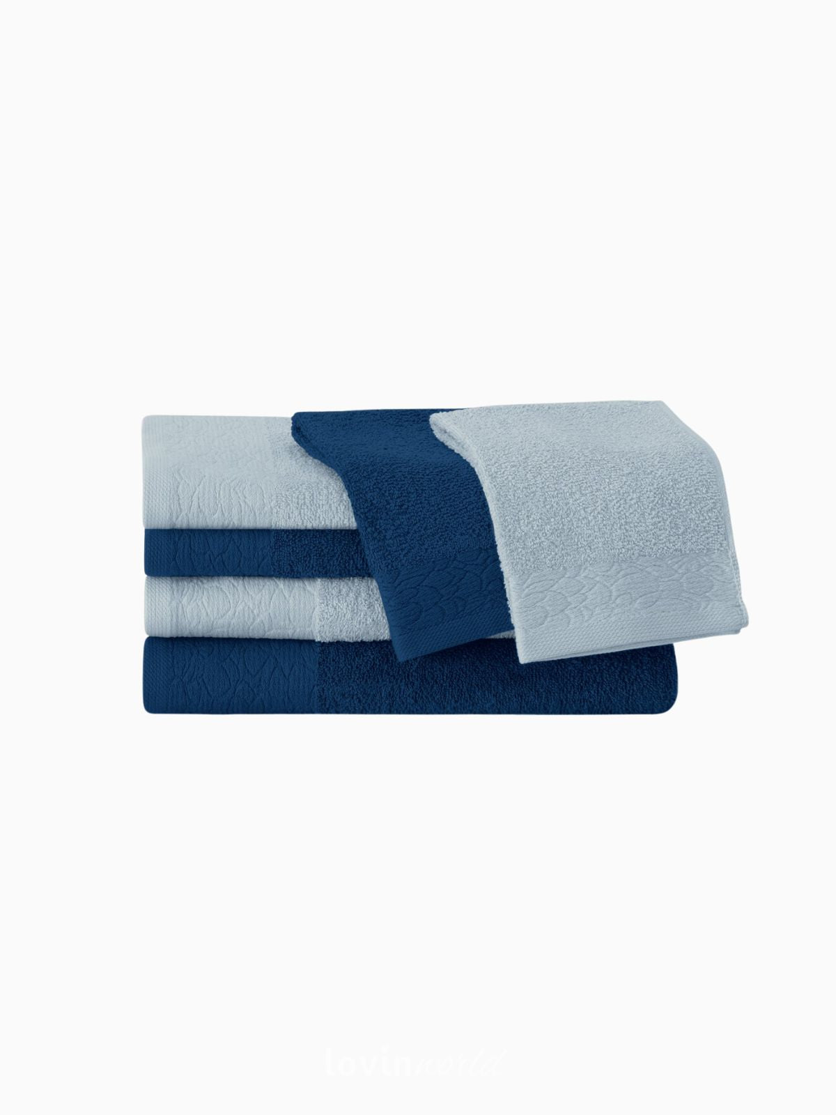 Set 6 Asciugamani da bagno Flos in 100% cotone, colore blu e celeste-2