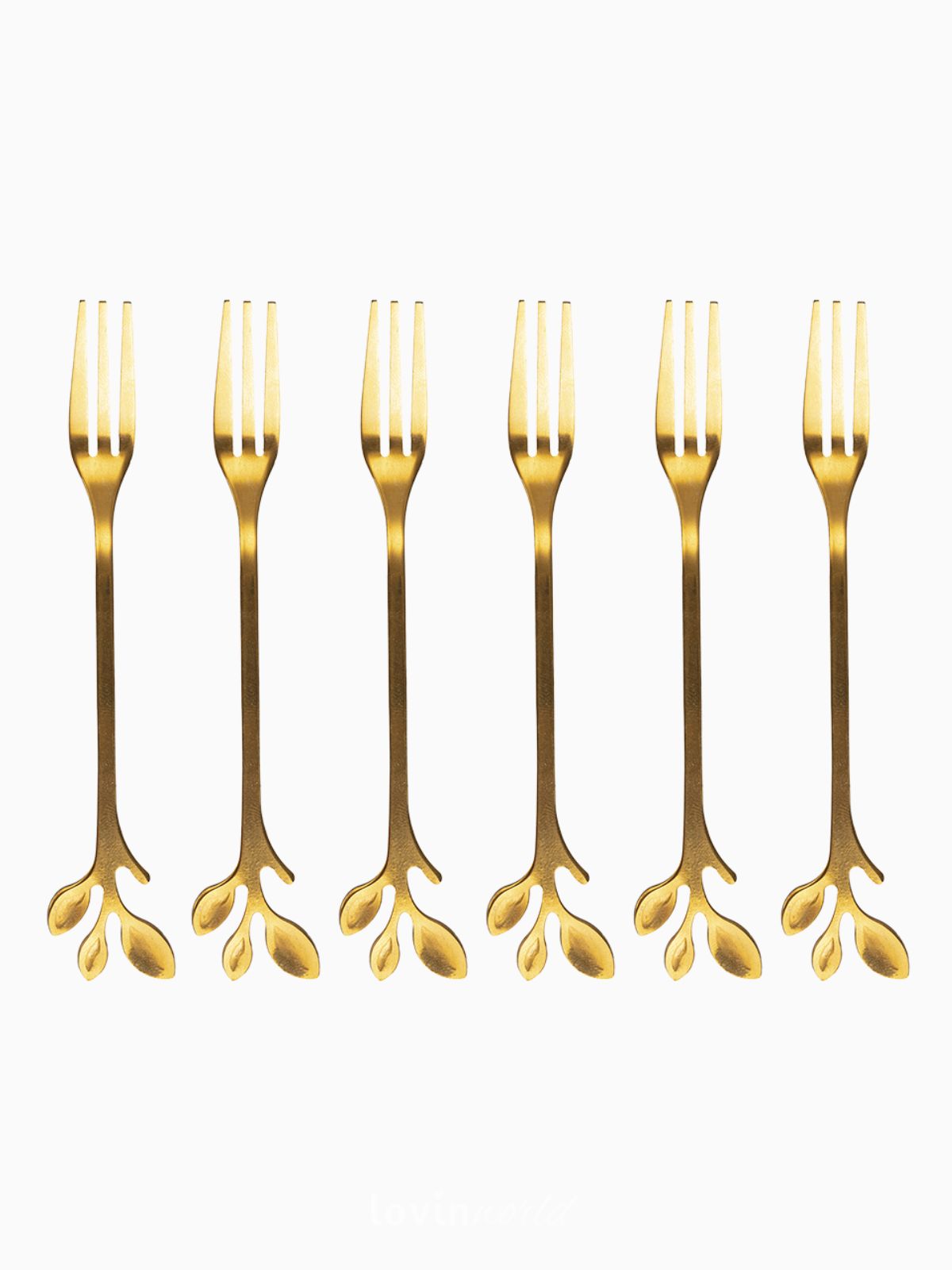 Set 6 forchettine Luxury con foglioline in colore oro-2