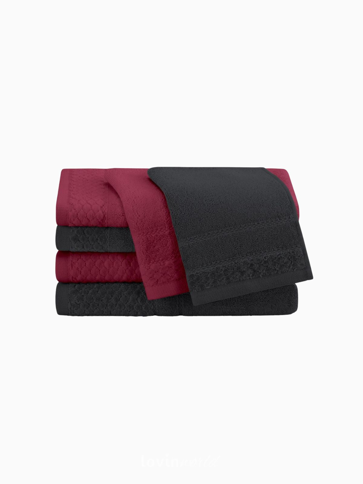 Set 6 Asciugamani da bagno Rubrum in 100% cotone, colore nero e rosso-2