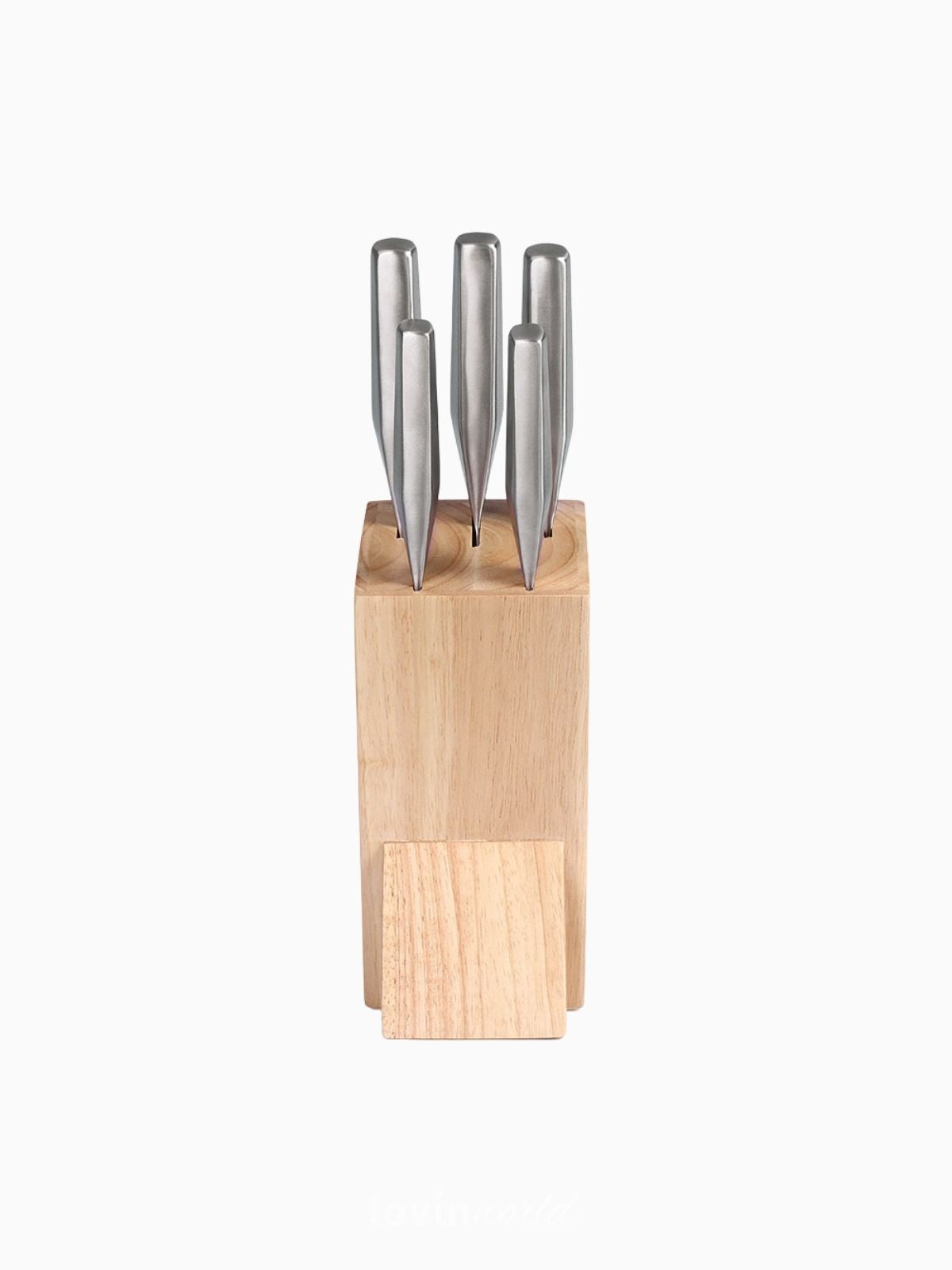 Ceppo in legno con 5 coltelli in acciaio inox MEC134-2