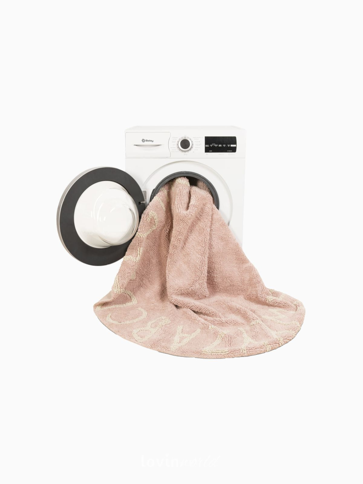Tappeto in cotone lavabile rotondo ABC, in colore rosa vintage-5