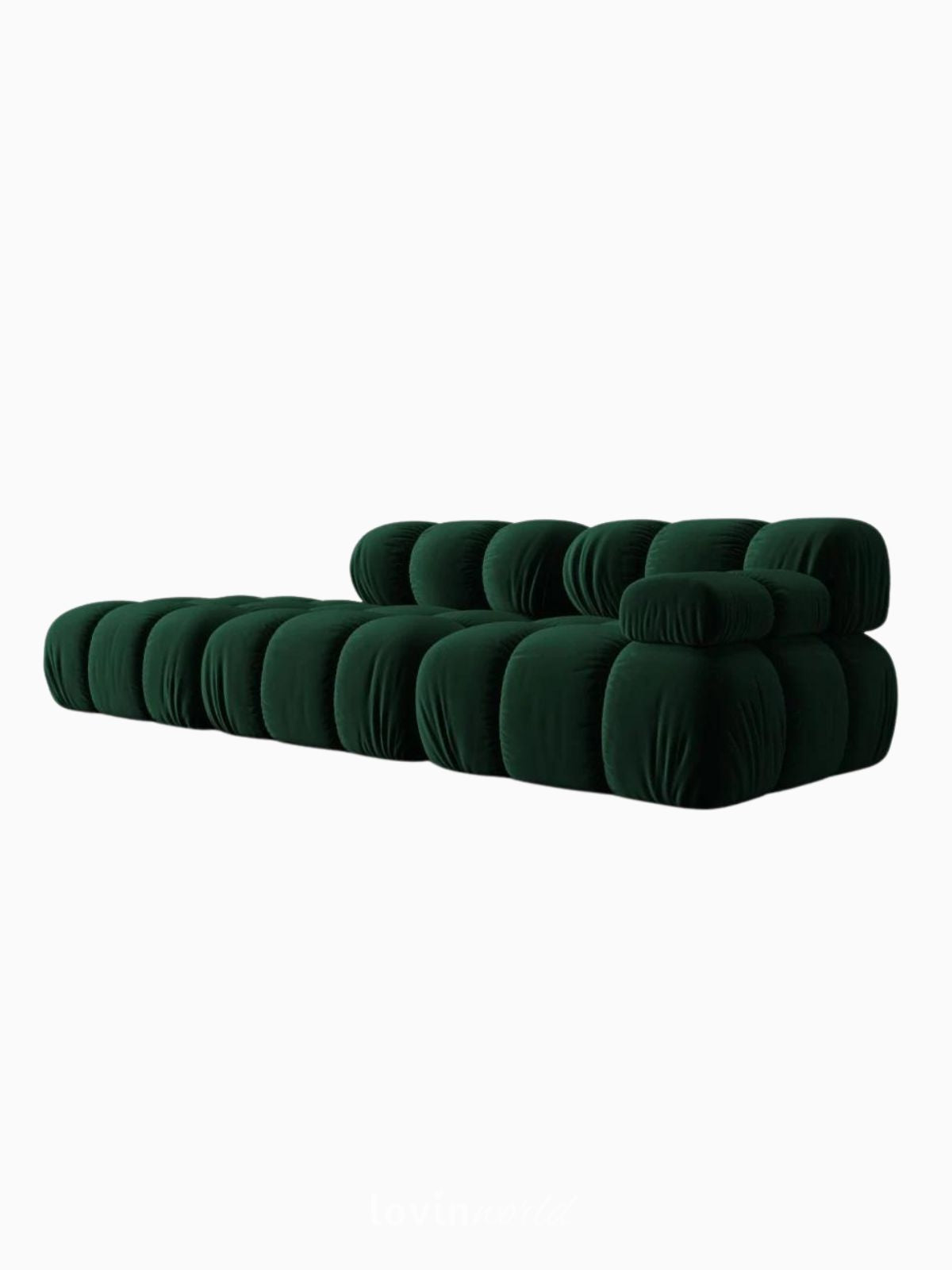 Divano modulare 4 sedute Bellis in velluto, colore verde-3