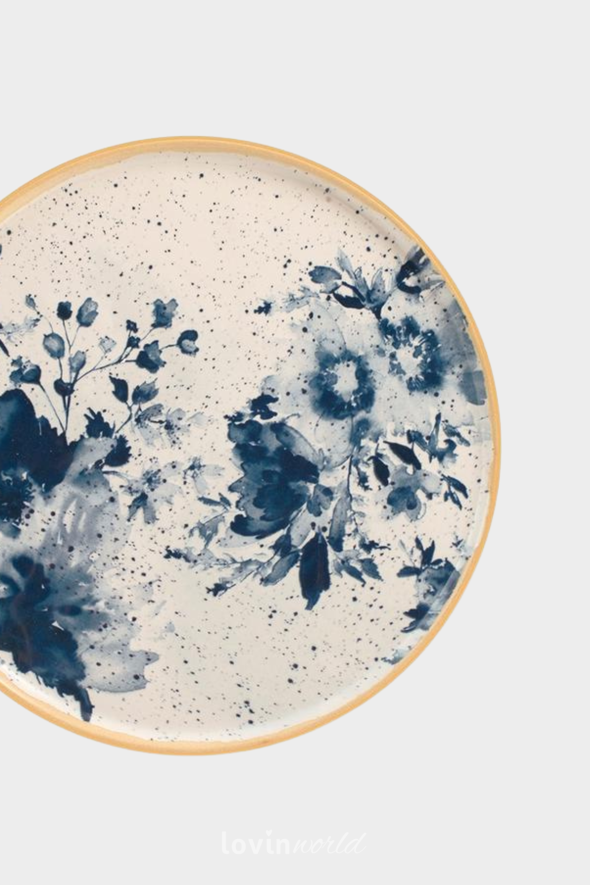 Piatto piano Indigo in stoneware con decori floreali blu 27 cm.-3