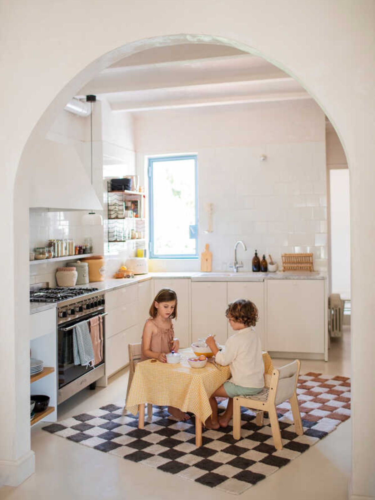 Tappeto lavabile per bambini Piastrelle Cucina in colore grigio scuro 120x160 cm.-3
