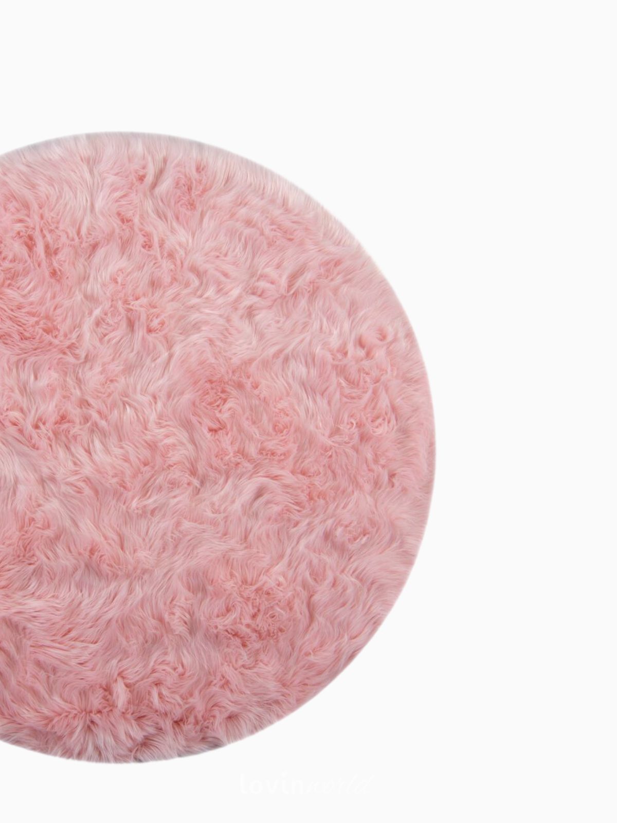 Tappeto rotondo shaggy Sheepskin in poliestere, colore rosa 120x120 cm.-5