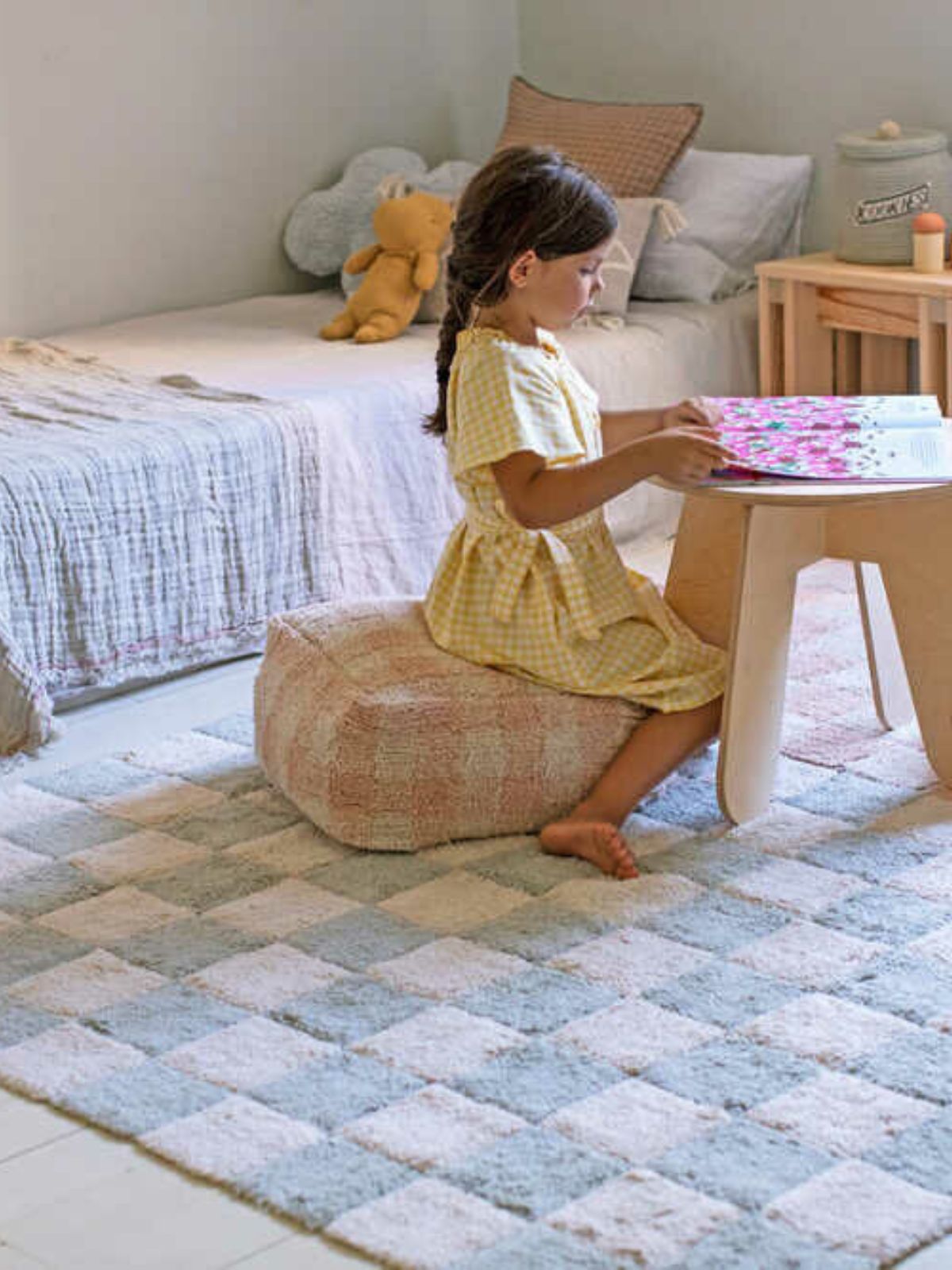 Tappeto lavabile per bambini Piastrelle Cucina in colore rosa 120x160 cm.-4