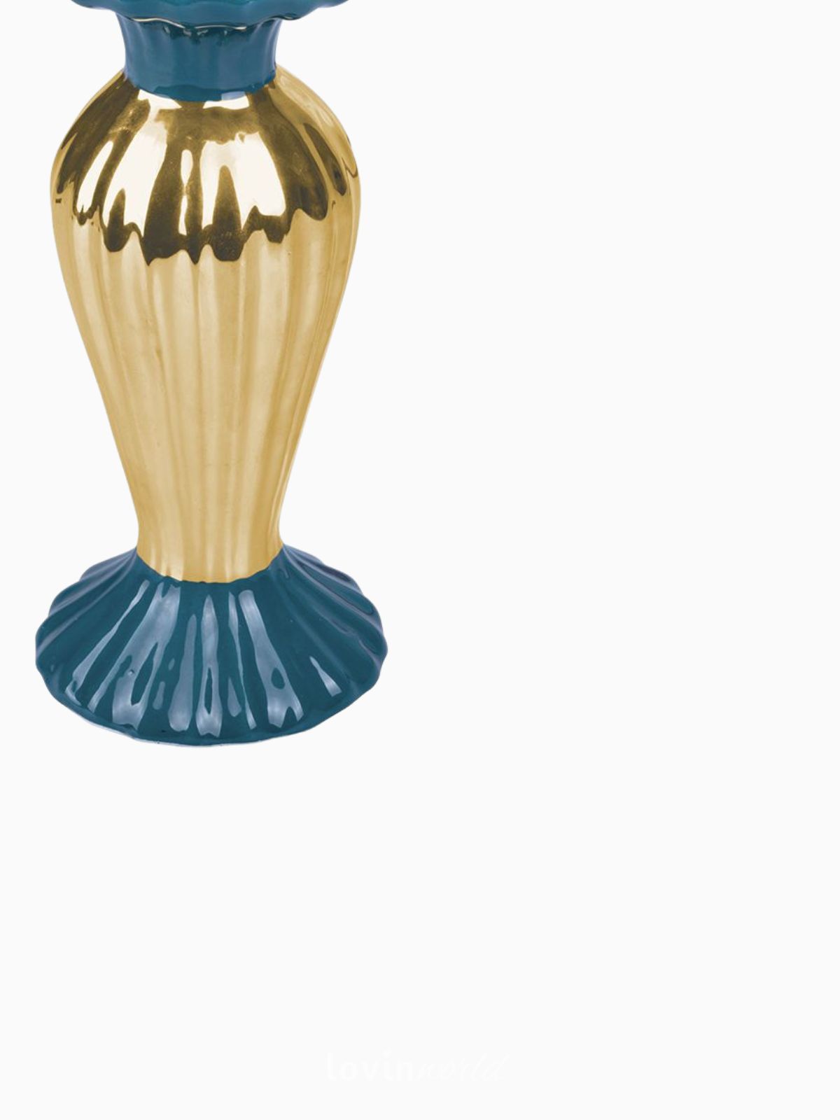 Candeliere Xmas in ceramica, colore oro e ottanio 21 cm.-5