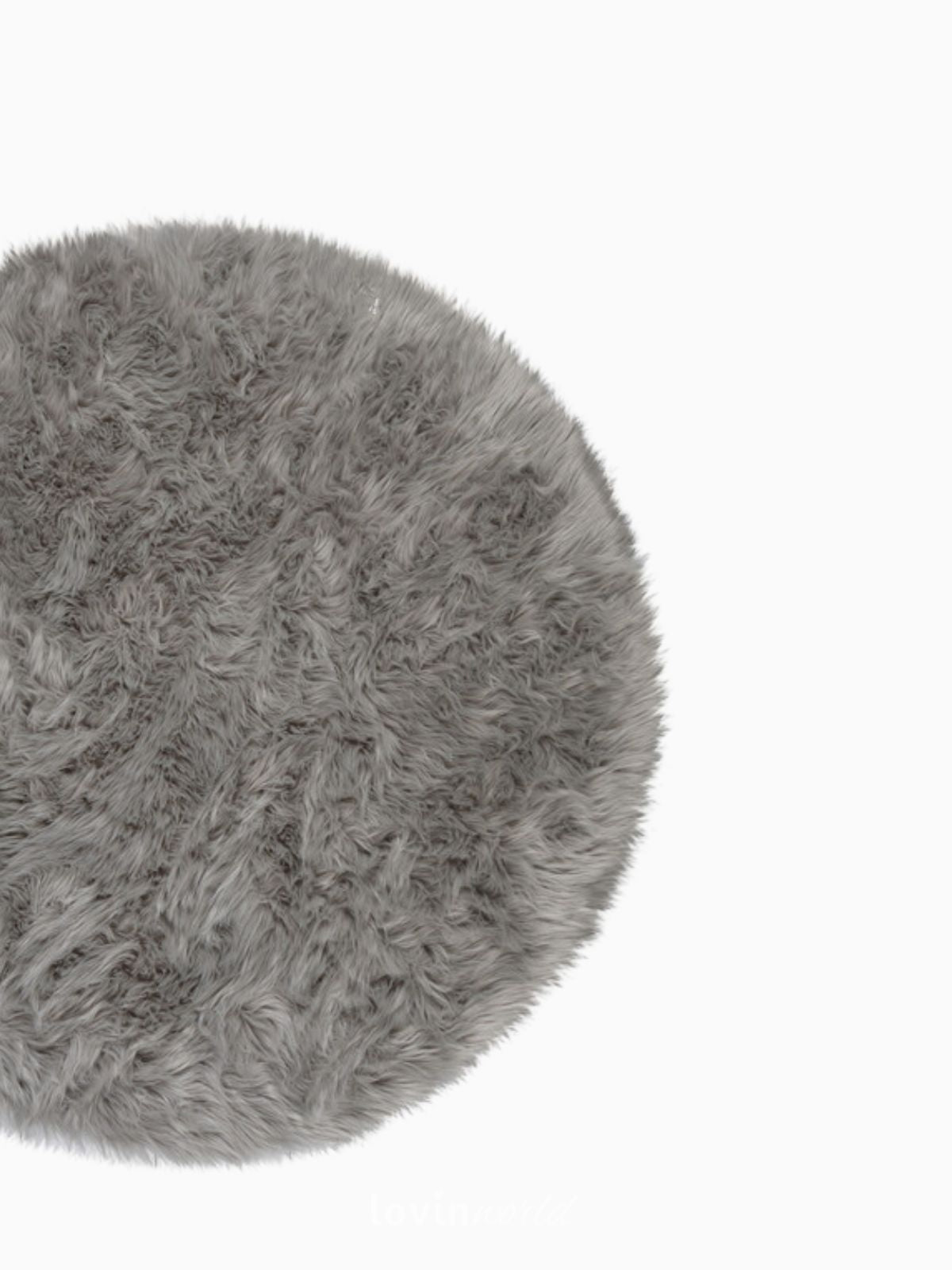 Tappeto rotondo shaggy Sheepskin in poliestere, colore grigio 120x120 cm.-3