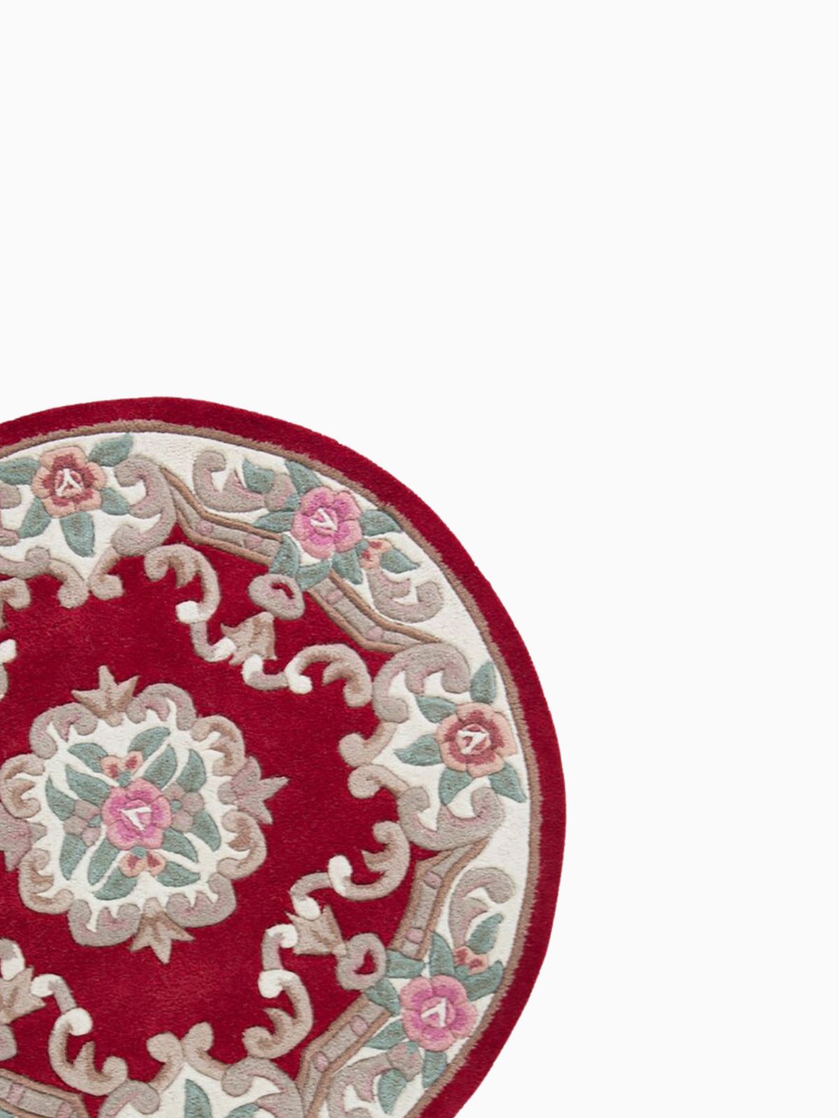 Tappeto rotondo orientale Aubusson in lana, colore vrosso e multicolore 120x120 cm.-4