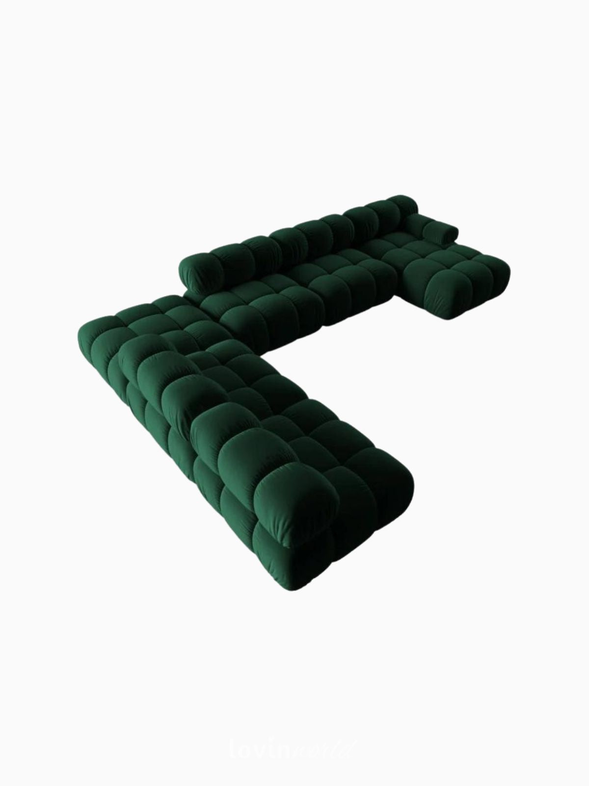 Divano modulare 7 posti Bellis in velluto, colore verde-3