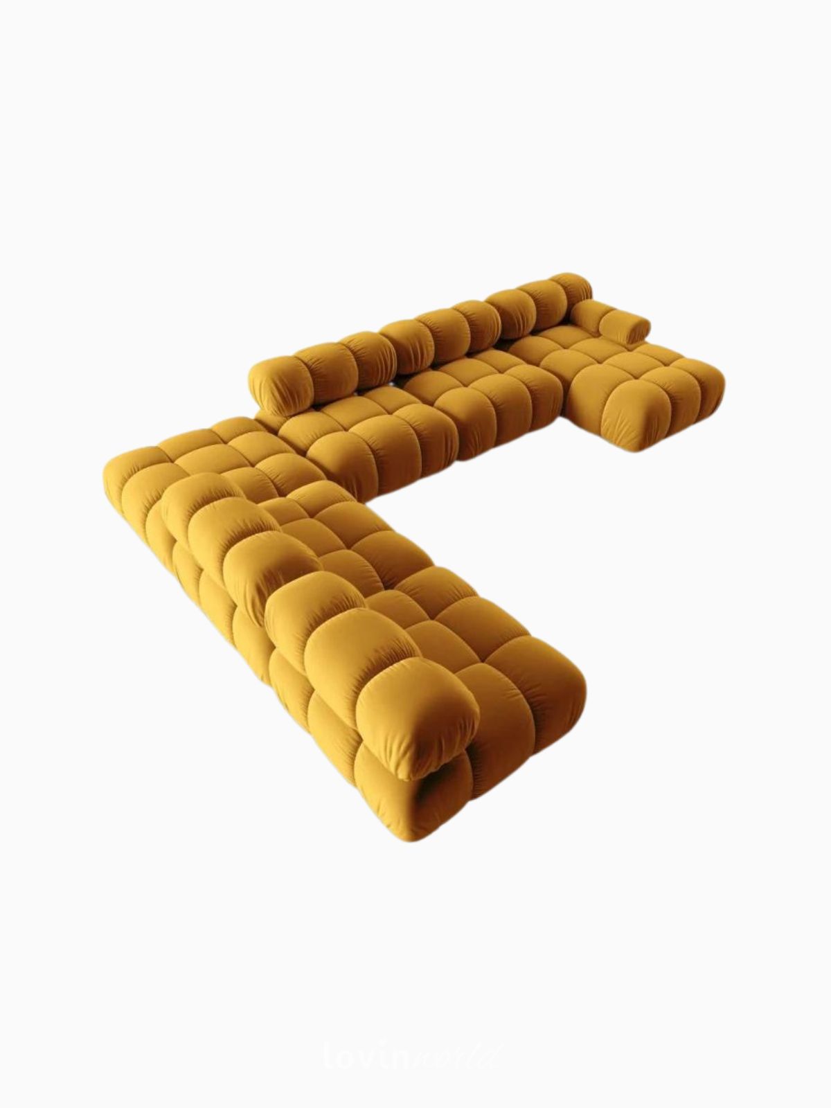 Divano modulare 7 posti Bellis in velluto, colore senape-3