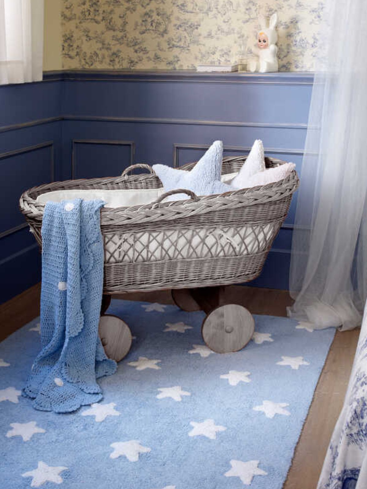 Tappeto lavabile per bambini Stars in colore blu 120x160 cm.-2
