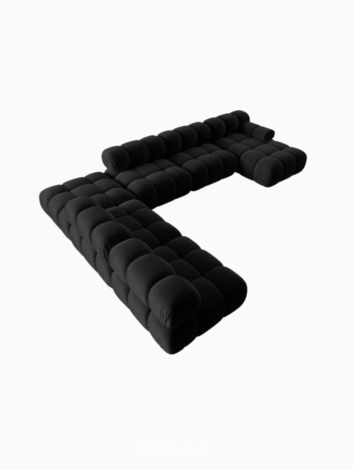 Divano modulare 7 posti Bellis in velluto, colore nero-3