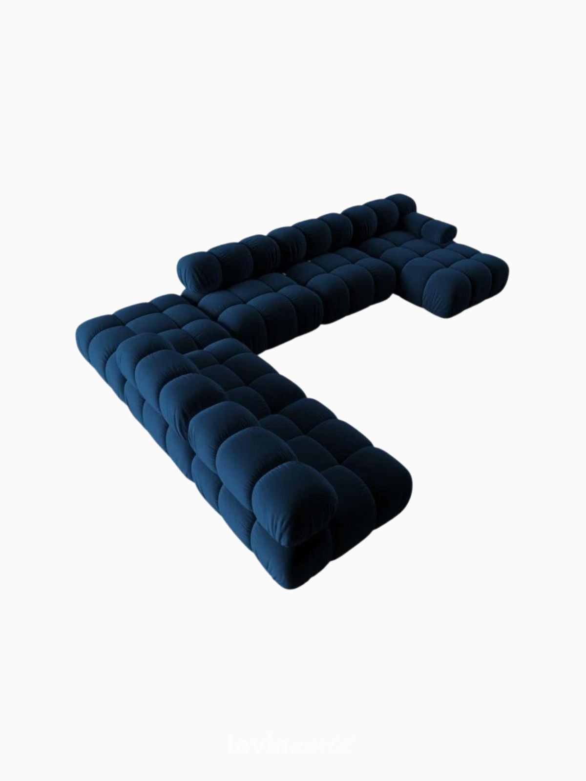 Divano modulare 7 posti Bellis in velluto, colore blu-3