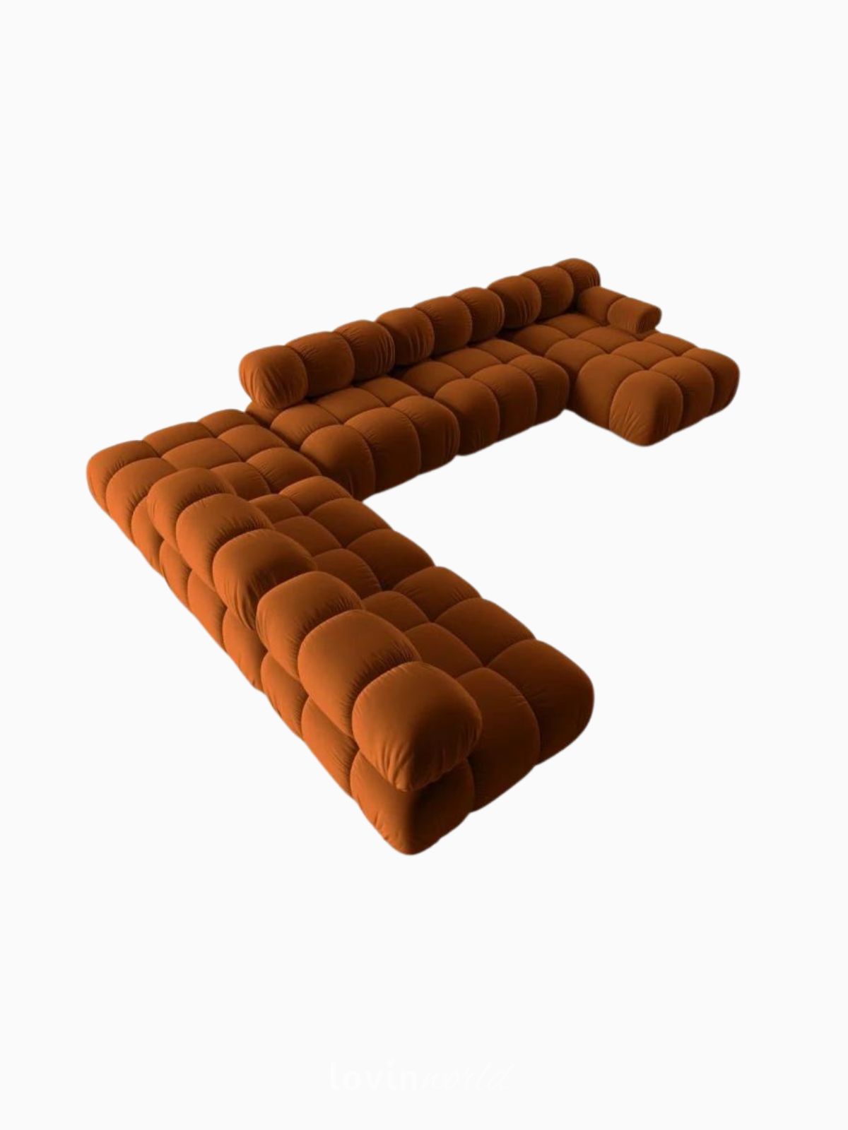 Divano modulare 7 posti Bellis in velluto, colore arancione-3