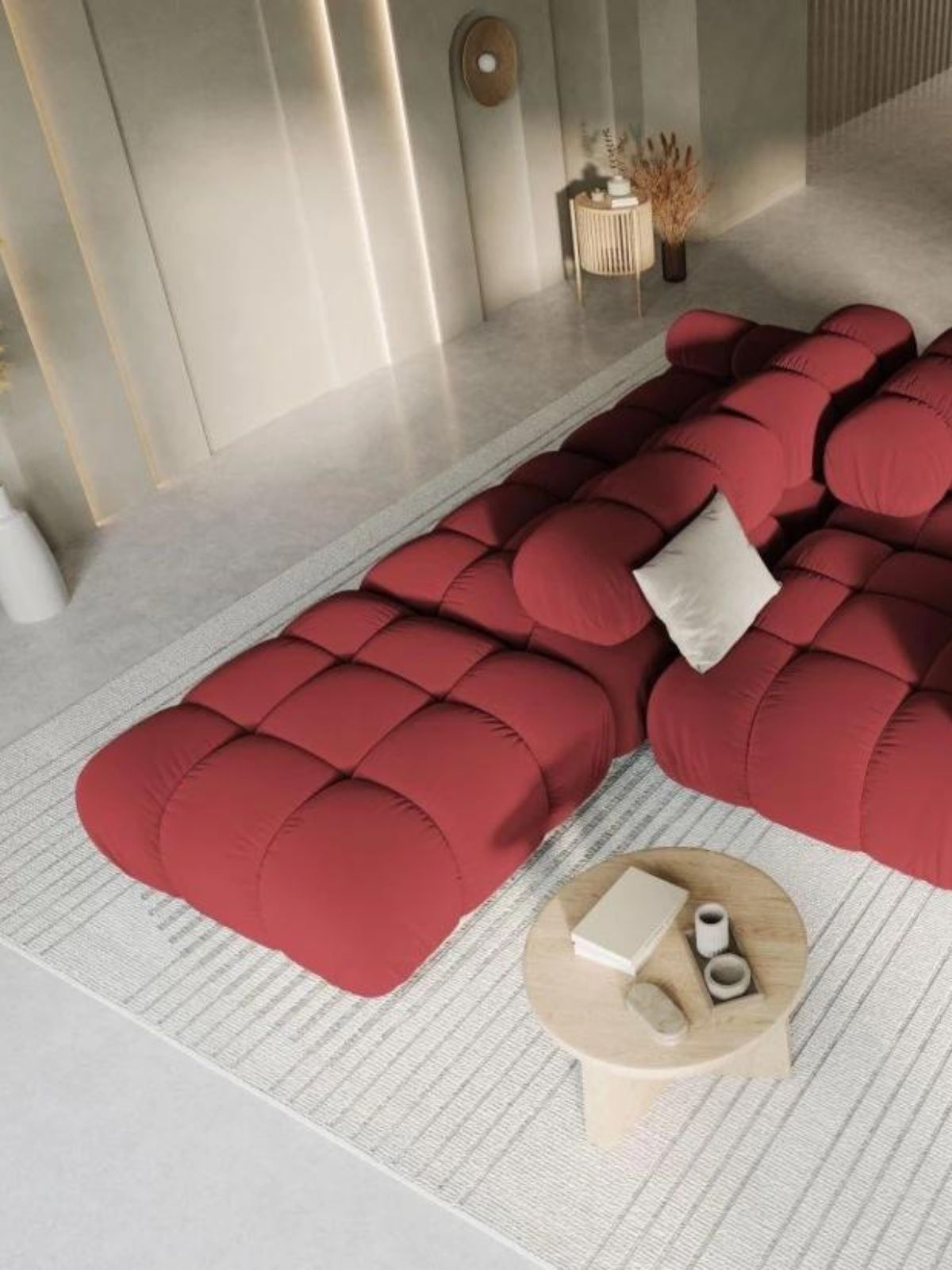 Divano modulare 4 sedute Bellis in velluto, colore rosso-2