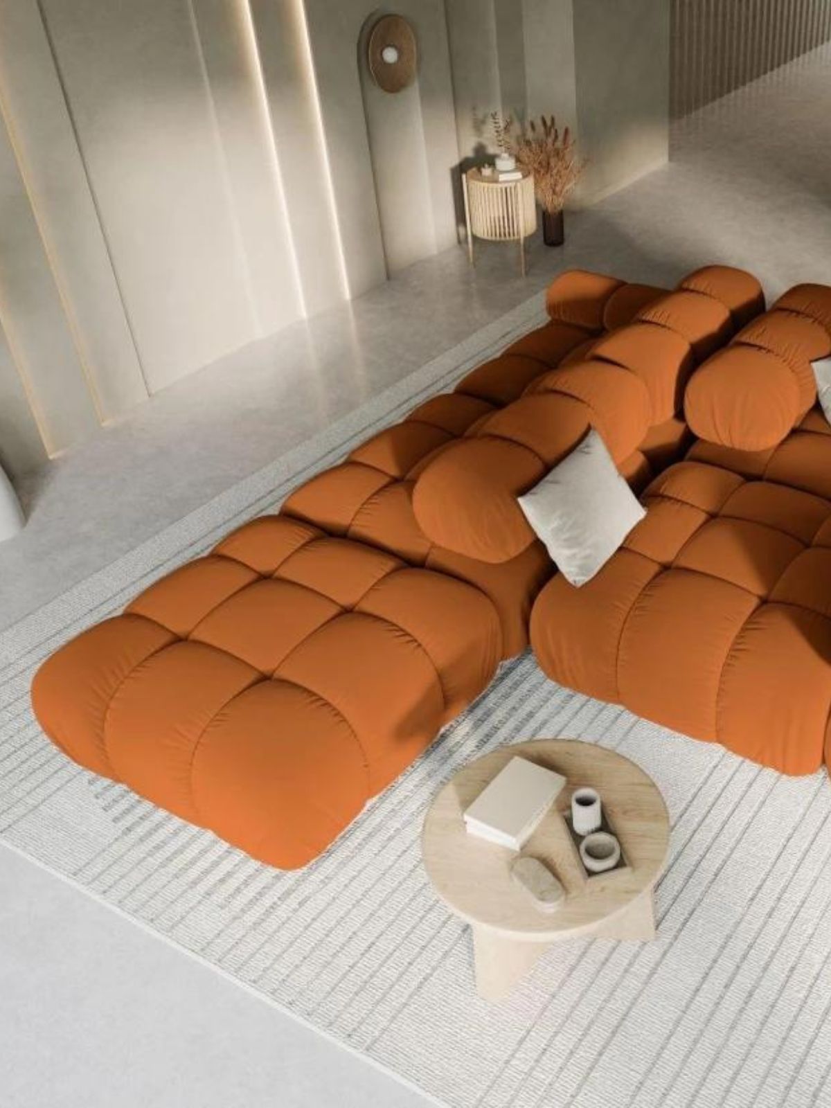 Divano modulare 4 sedute Bellis in velluto, colore arancione-2
