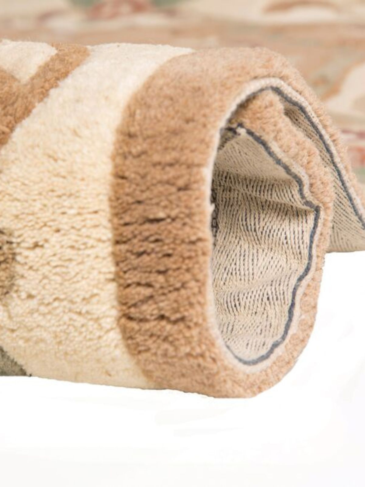 Tappeto rotondo orientale Aubusson in lana, in colore naturale e multicolore 120x120 cm.-5