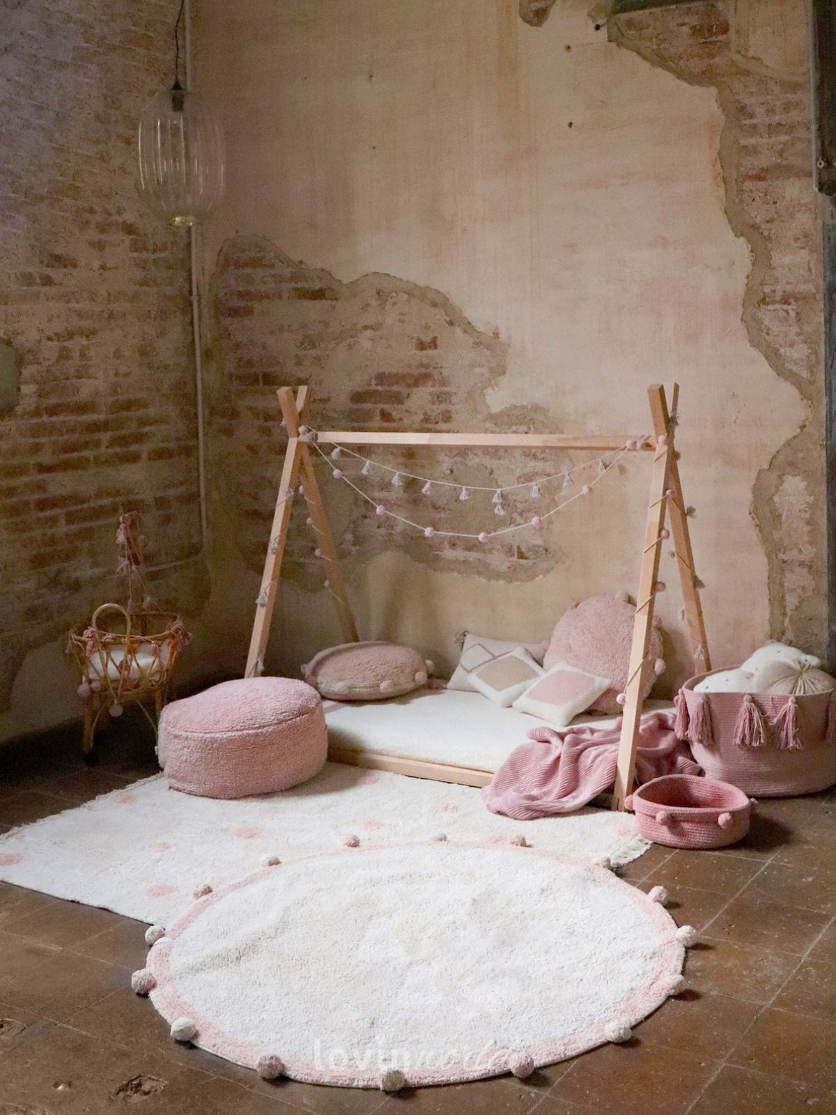 Tappeto in cotone lavabile Bubbly Rosa Vintage, 120x120 cm.-2