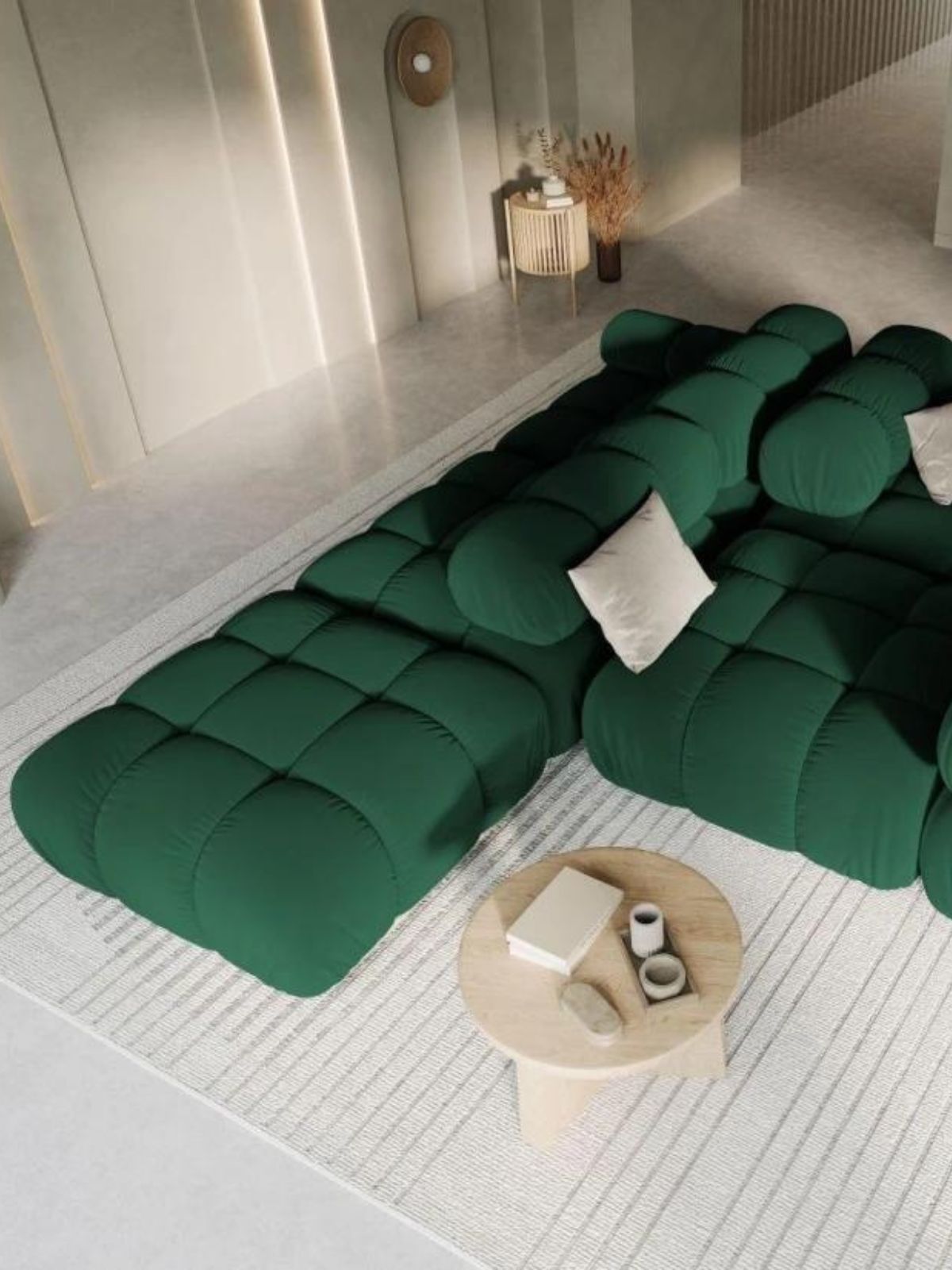 Divano modulare 4 sedute Bellis in velluto, colore verde-2