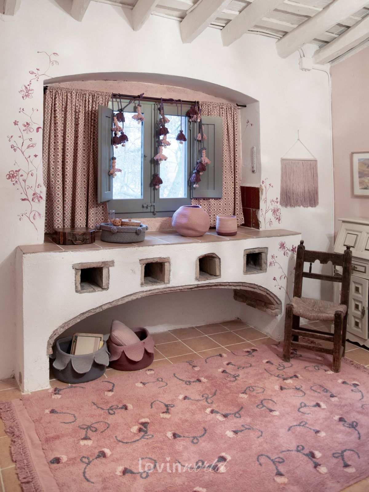 Tappeto in cotone lavabile Garden Rosa Cenere, 140x210 cm.-4